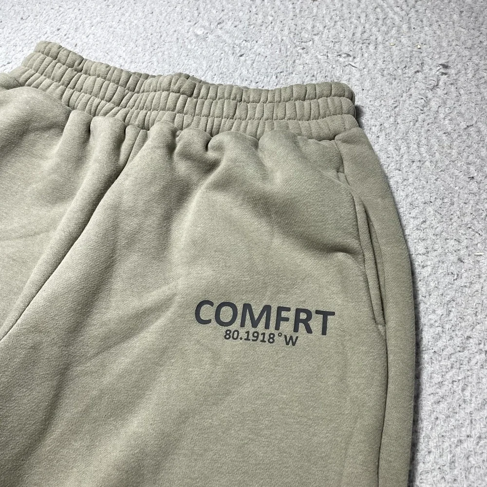 Comfrt Pants Mens Medium Green Fleece Sweatpants Elastic Waist Elastic Cuffs